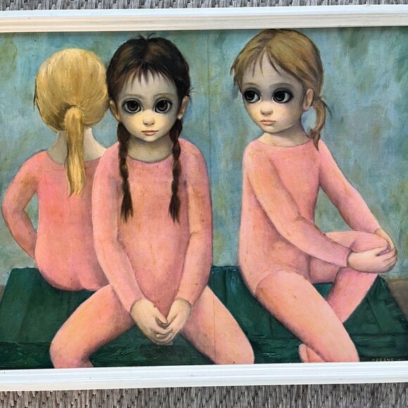 Vintage Margaret Keane 1963 Big Eye Framed Textured Print Ballerina Class kitsch - Picture 2 of 15